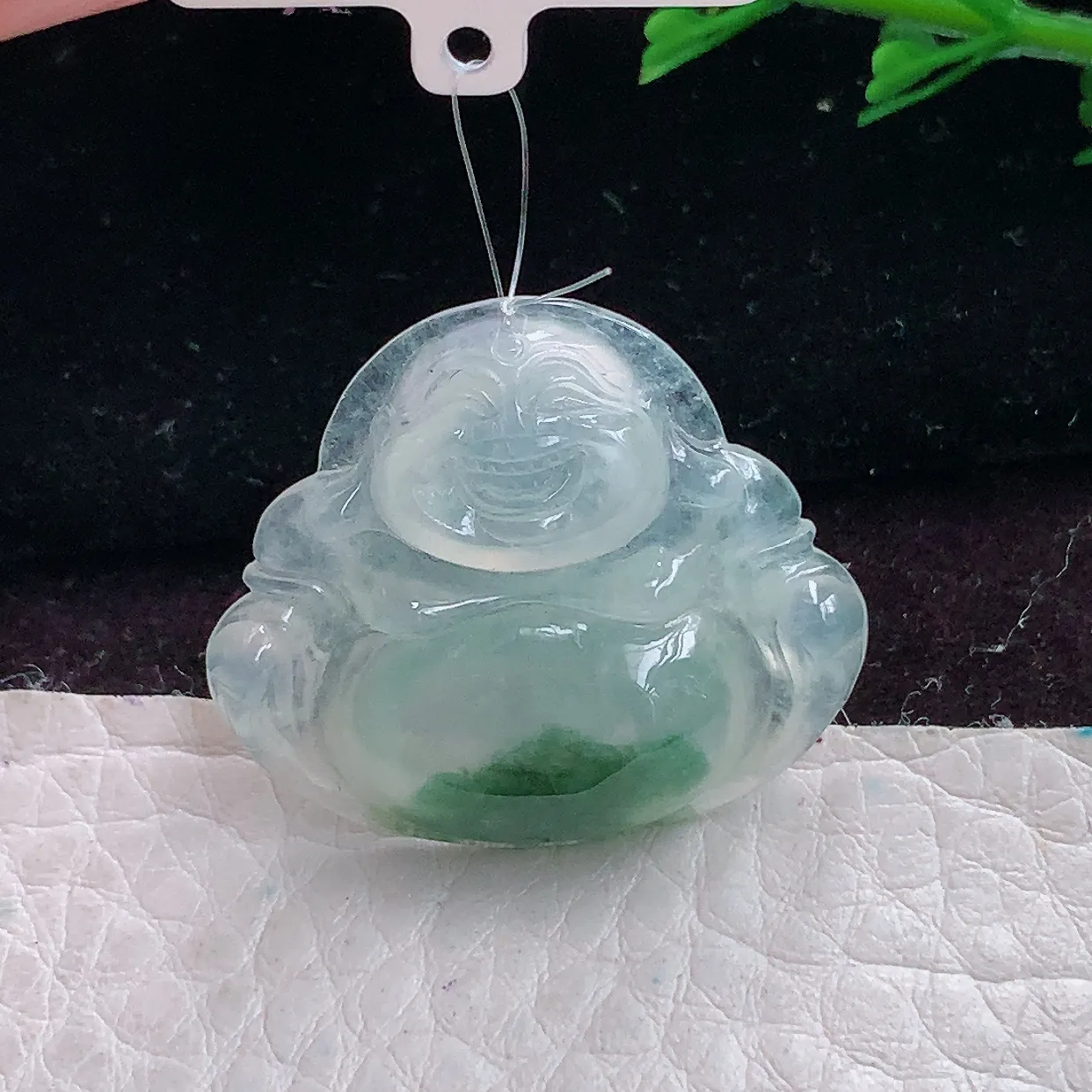 axm实拍24*28.5*5 天然翡翠飘花佛公 开心佛锁骨坠 玉吊坠