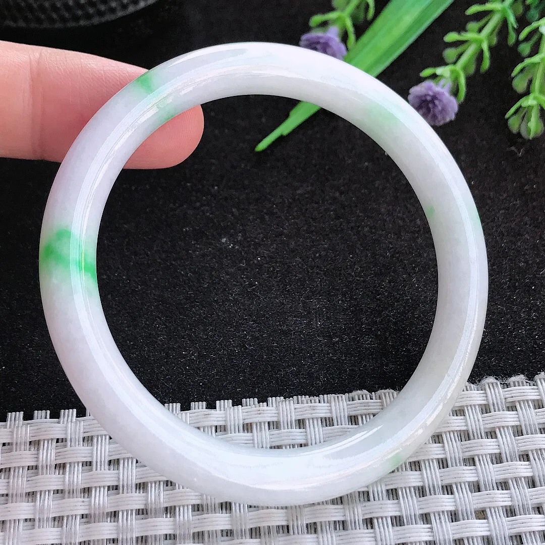 自然光54/7.5/7.8老坑秀气温润飘阳绿圆条手镯翡翠玉镯子美人镯手环
