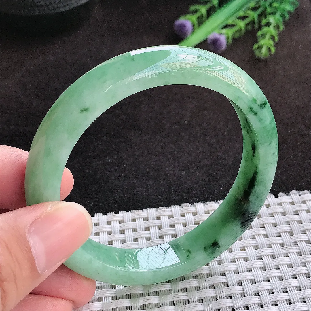 自然光55.5/11.4/8.3老坑精美温润飘花手镯翡翠玉镯子美人镯手环