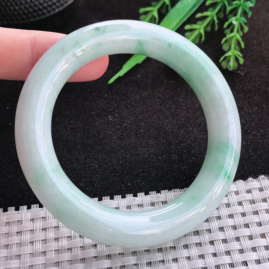 自然光53/11.3/10.9老坑秀气温润飘花圆条手镯翡翠玉镯子美人镯手环