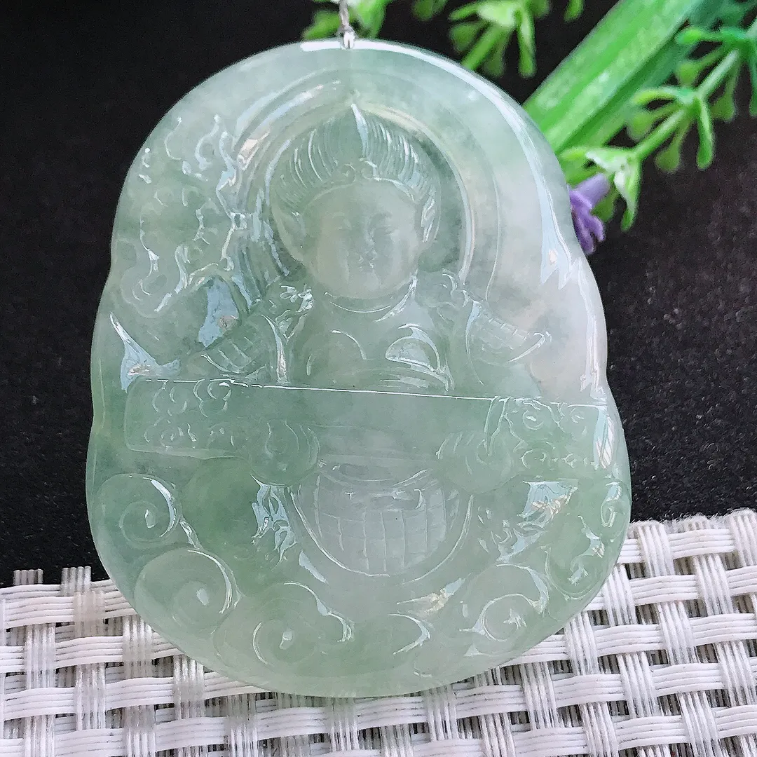 自然光56/45.6/6.5老坑冰胶果冻冰晴绿不动明王挂件翡翠玉吊坠百搭