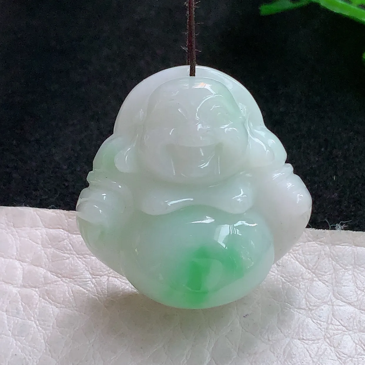 zen实拍28*28*12.3老坑天然翡翠飘绿佛公 弥勒佛玉挂件 玉吊坠