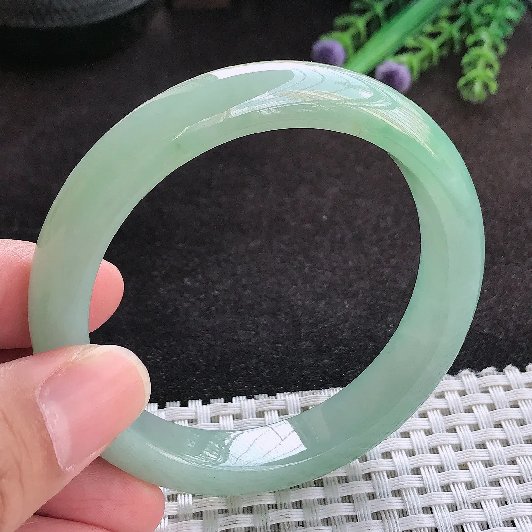 自然光56/11.6/8.3老坑冰胶水灵冰晴宽边手镯翡翠玉镯子美人镯手环