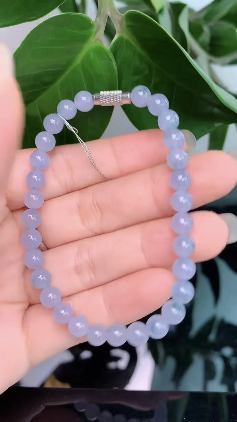天然A货翡翠-冰润紫罗兰起胶感圆珠手串手链1008-281，尺寸取大6，重量13.30g