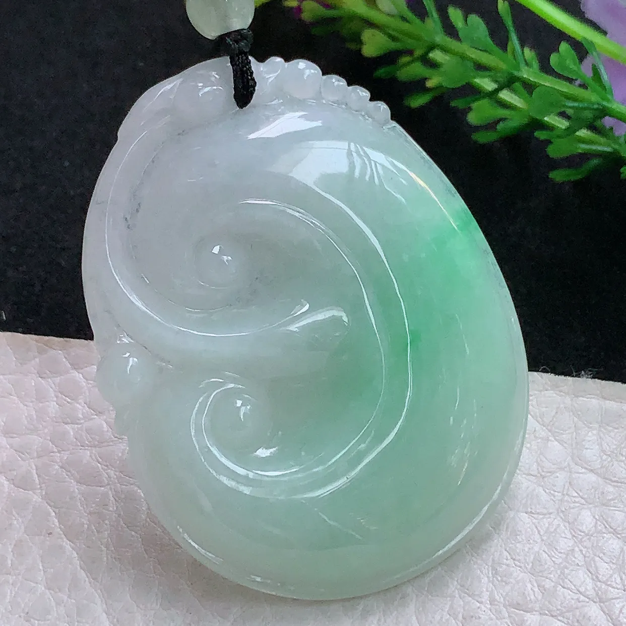 zen实拍53*40*6老坑天然翡翠飘绿大如意 玉如意玉挂件 毛衣坠