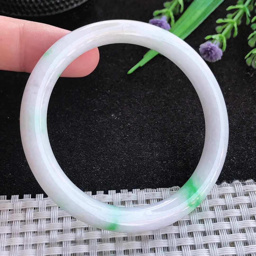 自然光54/7.5/7.8老坑秀气温润飘阳绿圆条手镯翡翠玉镯子美人镯手环