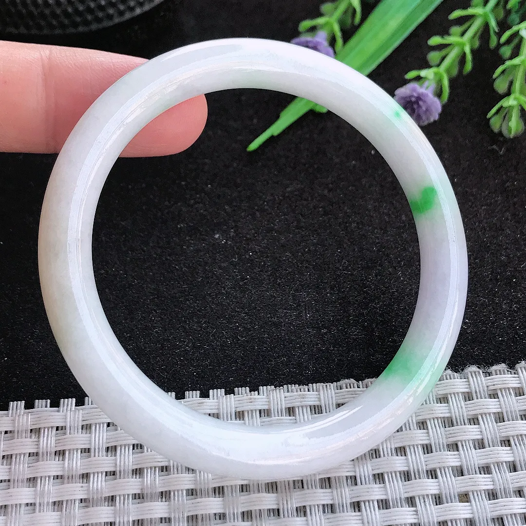 自然光54/7.5/7.8老坑秀气温润飘阳绿圆条手镯翡翠玉镯子美人镯手环