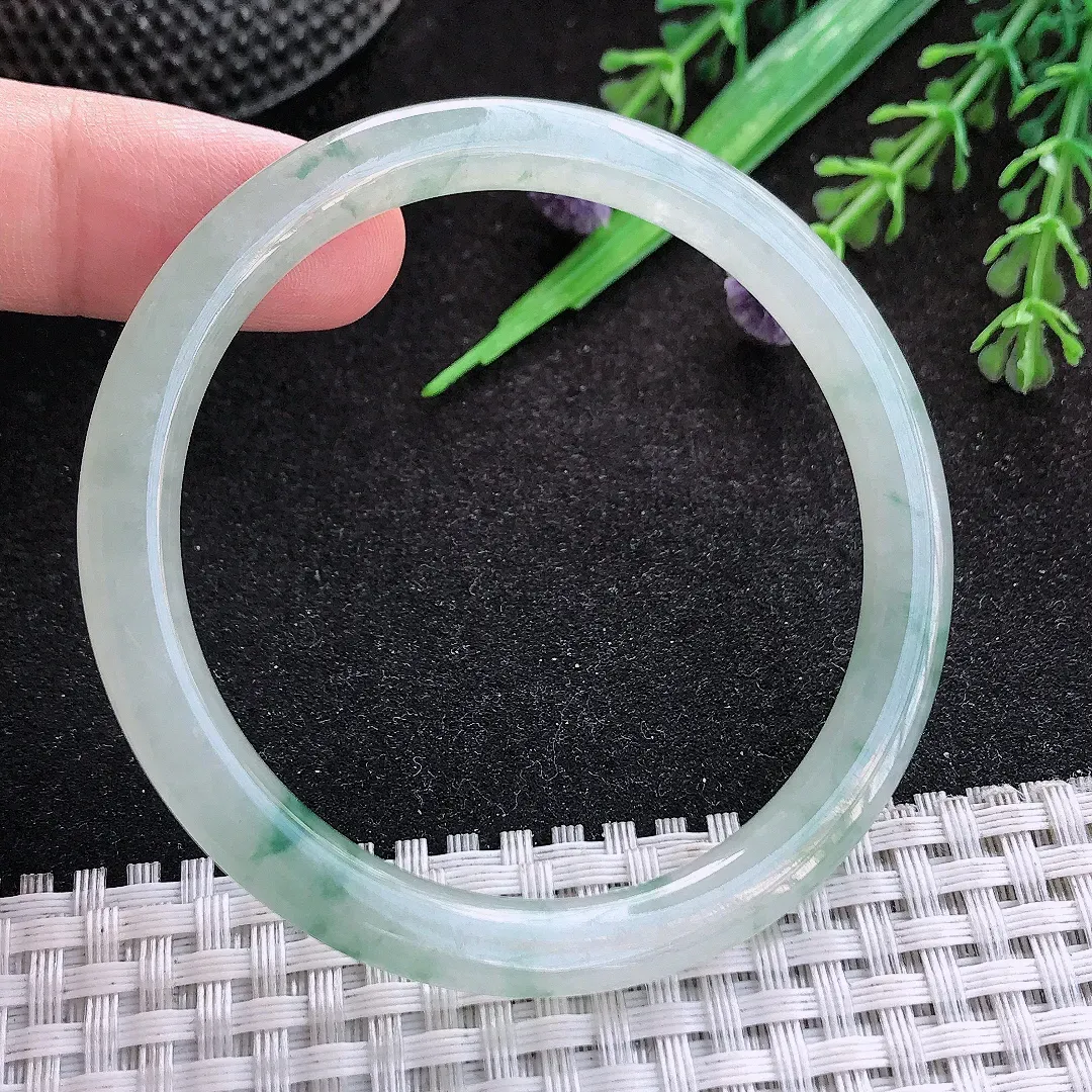 自然光53.5/6.1/6.8老坑冰胶水灵飘花细条圆条手镯翡翠玉镯子美人镯手环