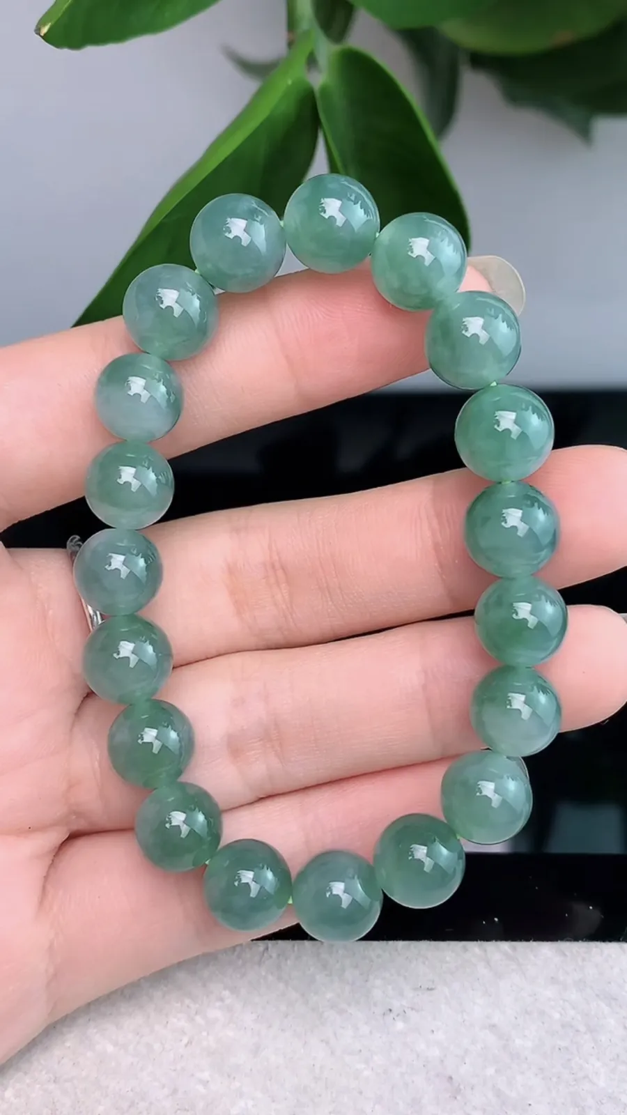 天然A货翡翠-冰糯种飘花胶感圆珠手串1017-281，尺寸取大9，重量30.00g