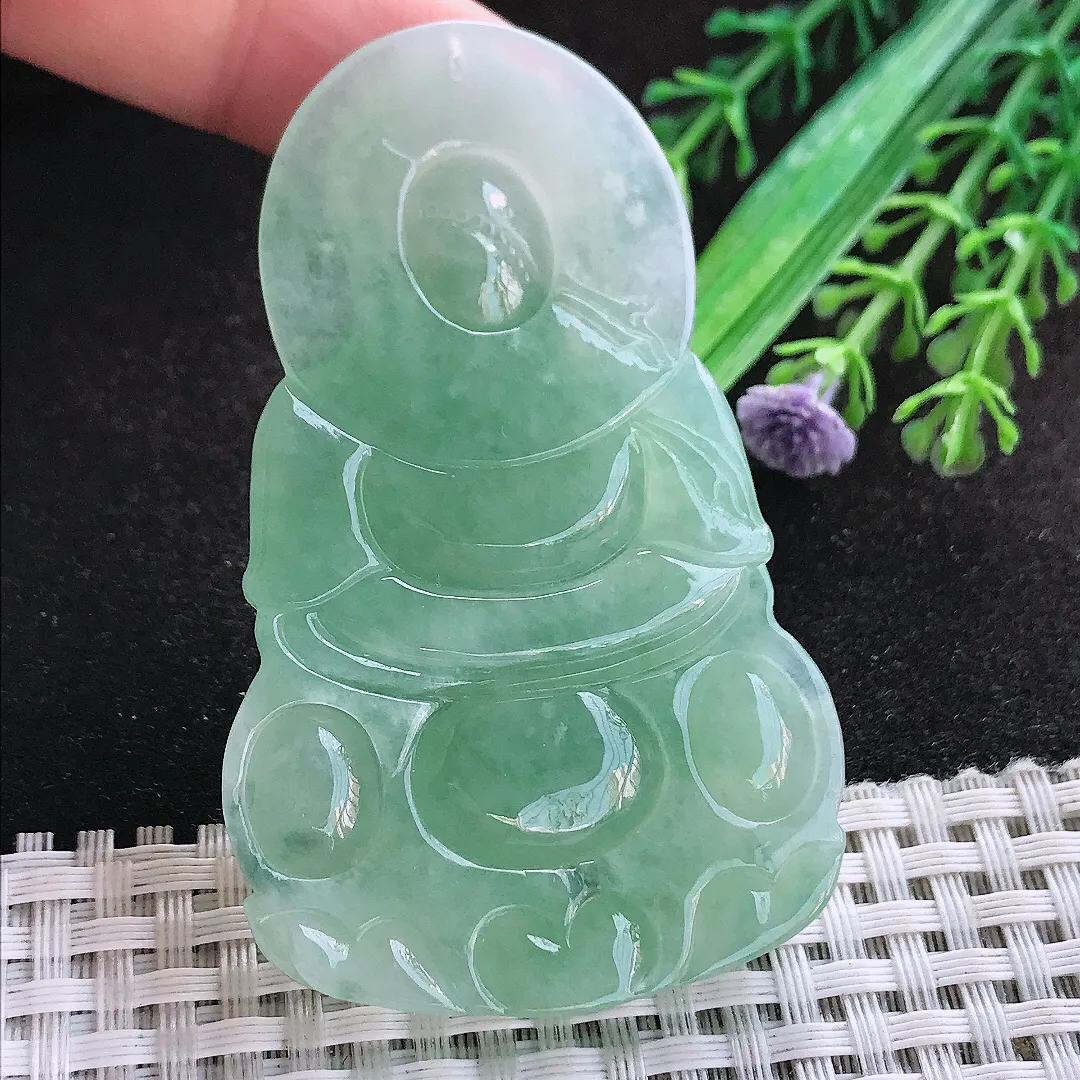 自然光68/42/7.8老坑冰胶水灵冰晴满绿观音菩萨挂件翡翠玉吊坠百搭