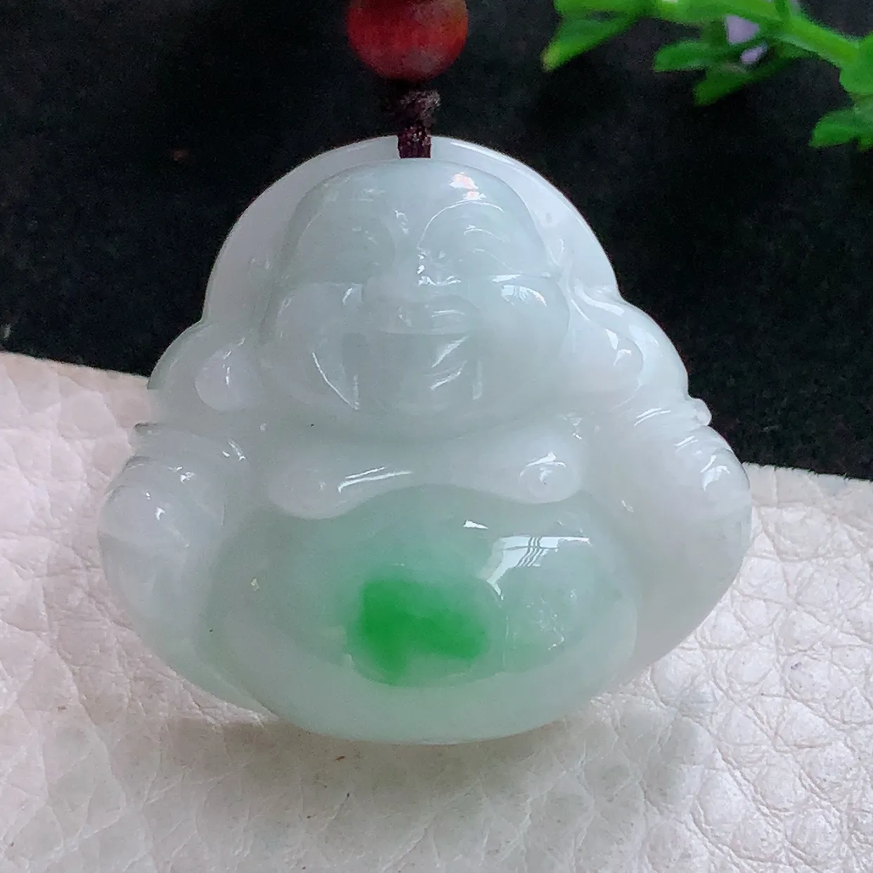 zen实拍32.3*35*12.5老坑天然翡翠飘绿饱满佛公 开心佛玉挂件 玉吊坠