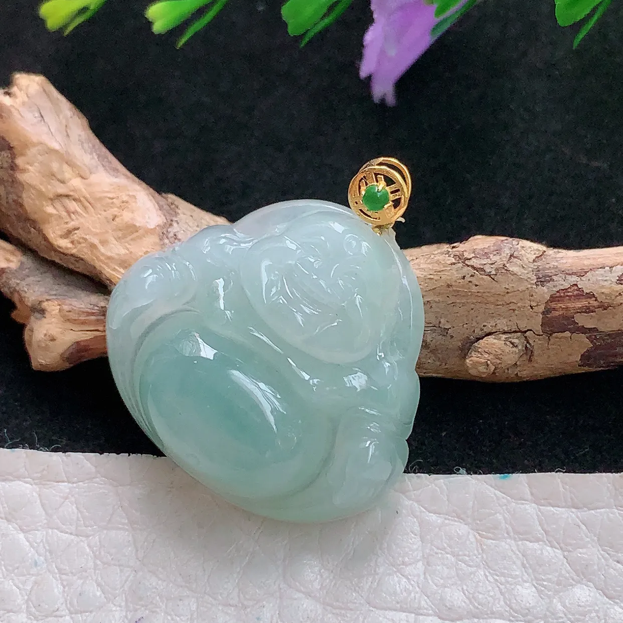 x54实拍24*26.5*7.7老坑天然翡翠冰晴绿饱满佛公 开心佛玉挂件 玉吊坠