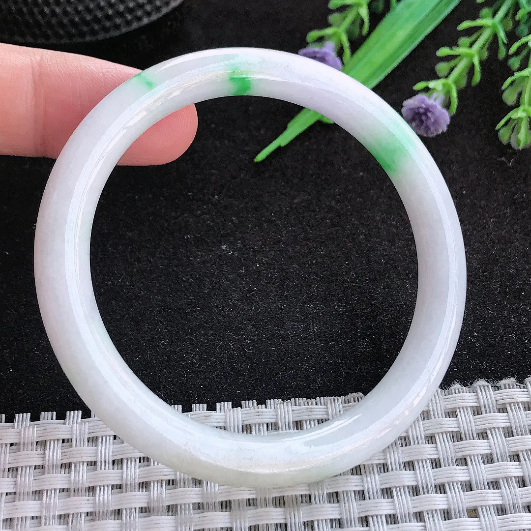 自然光54/7.5/7.8老坑秀气温润飘阳绿圆条手镯翡翠玉镯子美人镯手环