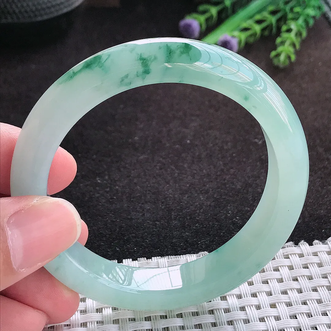 自然光54.8/11.8/8.7老坑冰胶水灵冰飘花手镯翡翠玉镯子美人镯手环