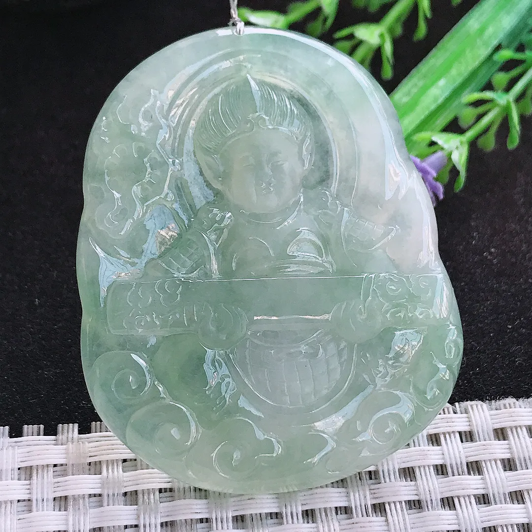 自然光56/45.6/6.5老坑冰胶果冻冰晴绿不动明王挂件翡翠玉吊坠百搭