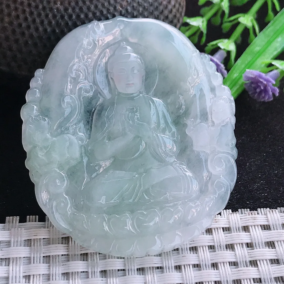 自然光53.8/49/5.6老坑冰胶水灵大日如来佛祖挂件翡翠玉吊坠百搭