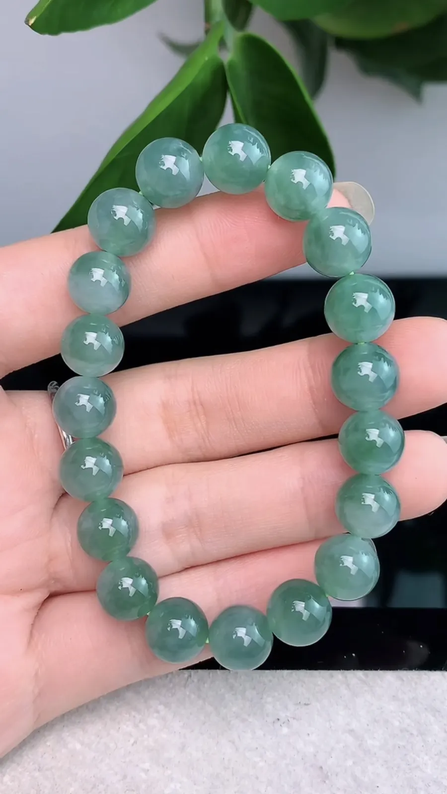 天然A货翡翠-冰糯种飘花胶感圆珠手串1017-281，尺寸取大9，重量30.00g