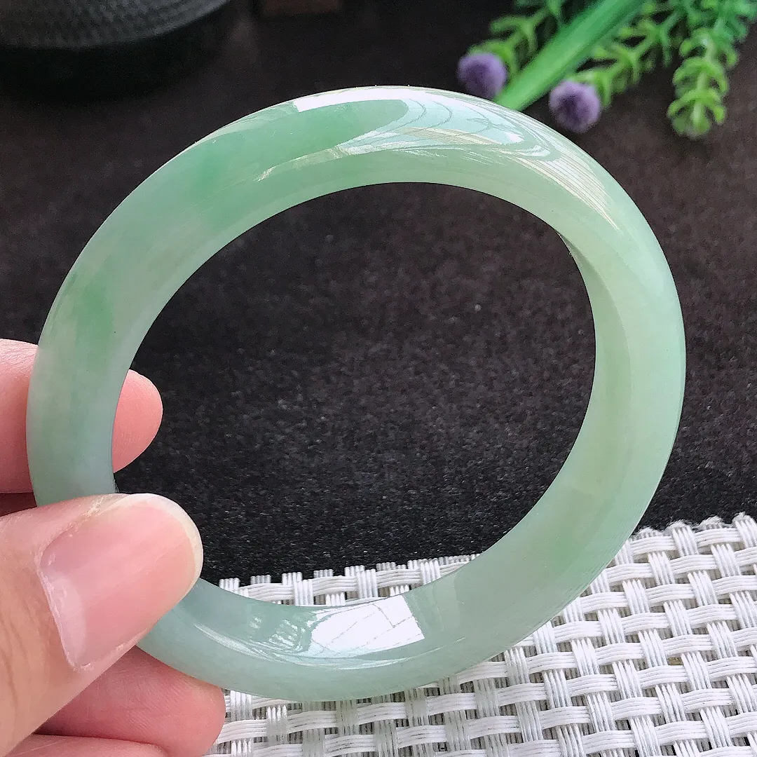 自然光56/11.6/8.3老坑冰胶水灵冰晴宽边手镯翡翠玉镯子美人镯手环