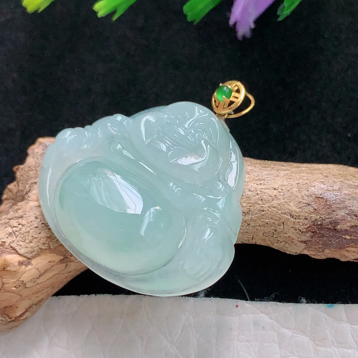 x54实拍24*26.5*7.7老坑天然翡翠冰晴绿饱满佛公 开心佛玉挂件 玉吊坠