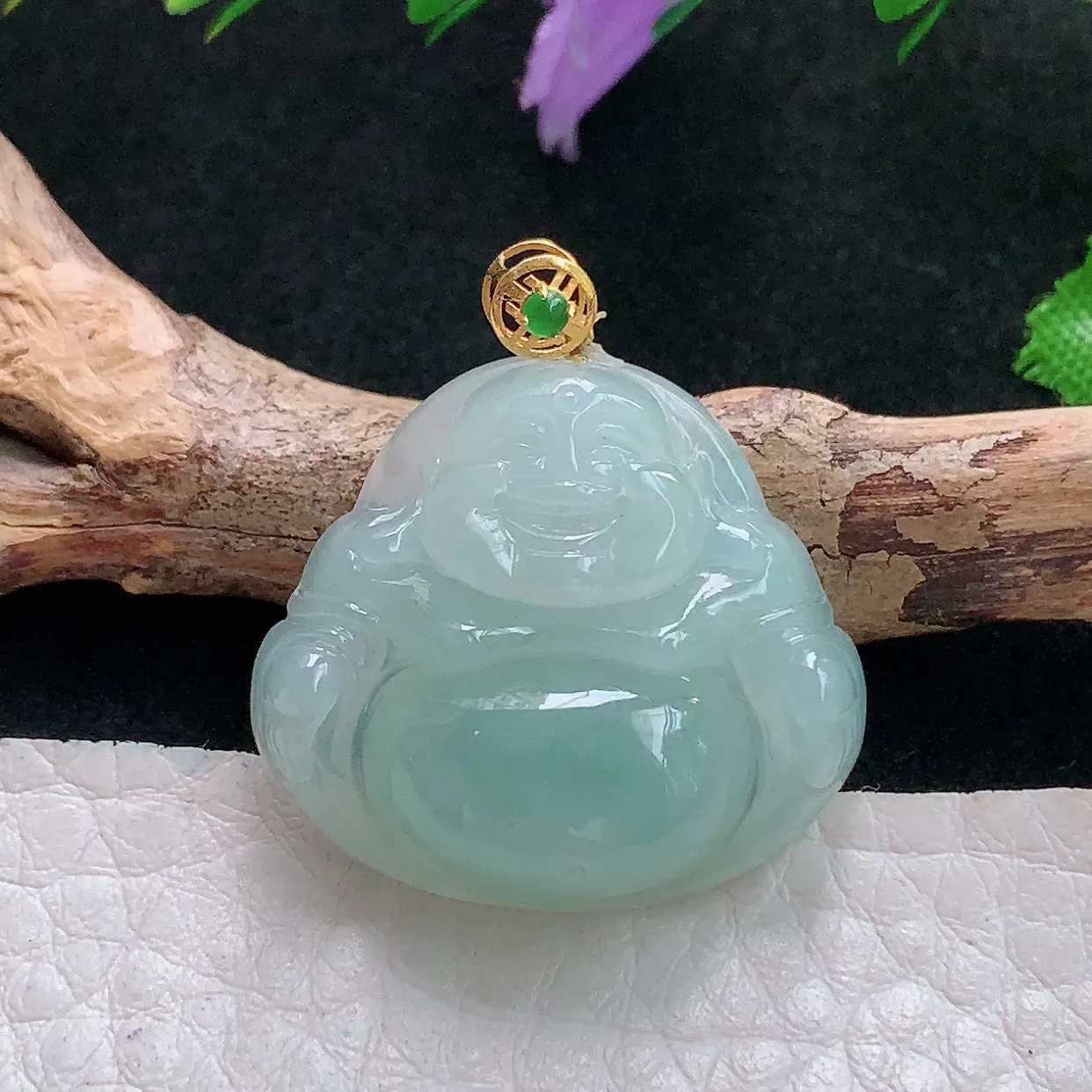 x54实拍24*26.5*7.7老坑天然翡翠冰晴绿饱满佛公 开心佛玉挂件 玉吊坠