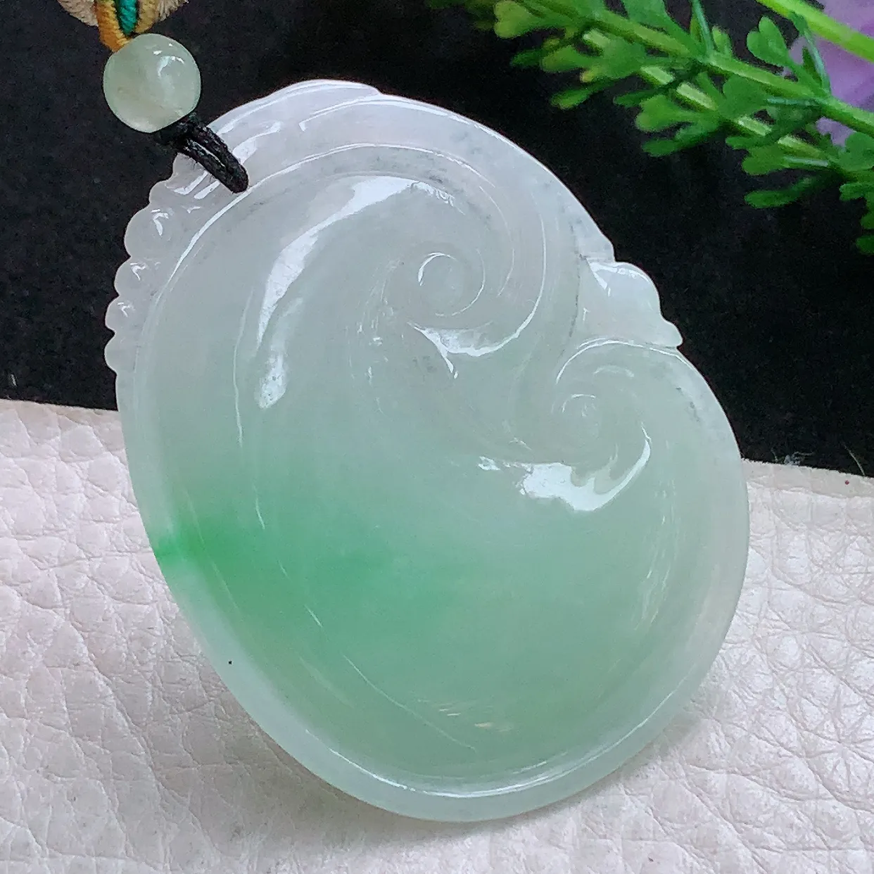 zen实拍53*40*6老坑天然翡翠飘绿大如意 玉如意玉挂件 毛衣坠