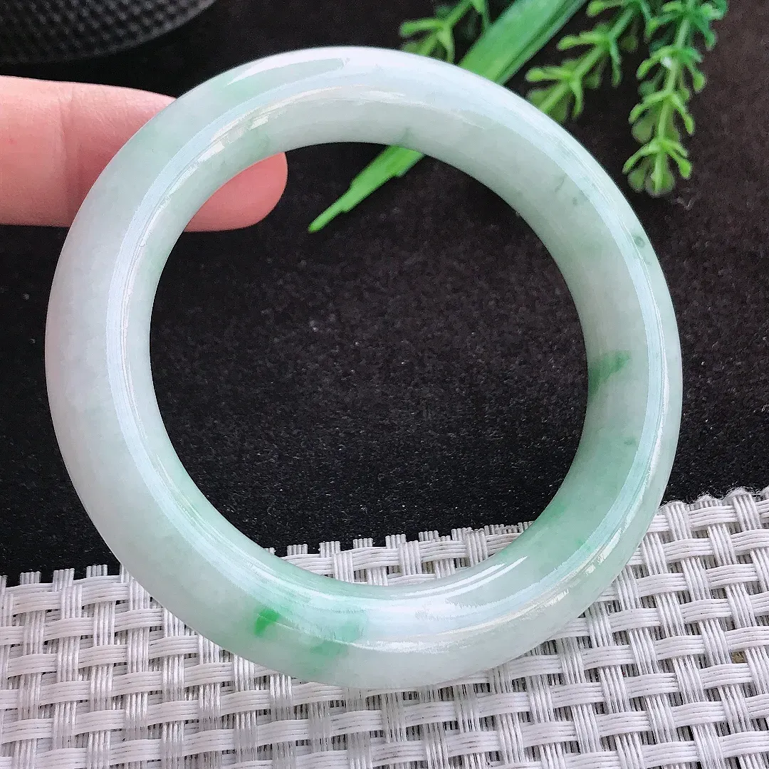 自然光53/11.3/10.9老坑秀气温润飘花圆条手镯翡翠玉镯子美人镯手环