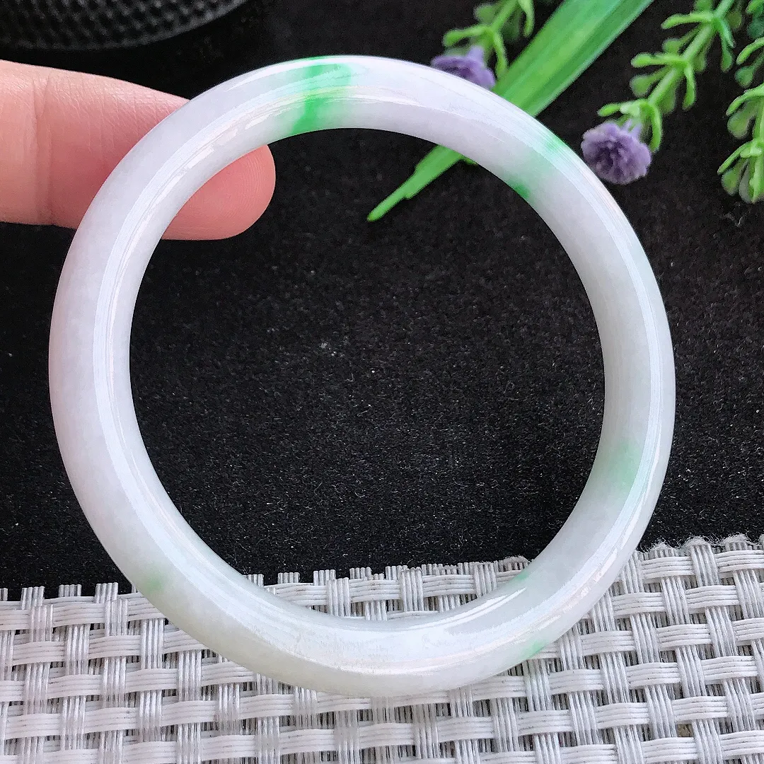 自然光54/7.5/7.8老坑秀气温润飘阳绿圆条手镯翡翠玉镯子美人镯手环