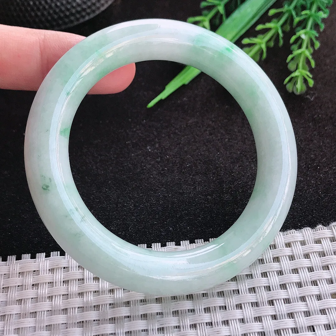 自然光53/11.3/10.9老坑秀气温润飘花圆条手镯翡翠玉镯子美人镯手环
