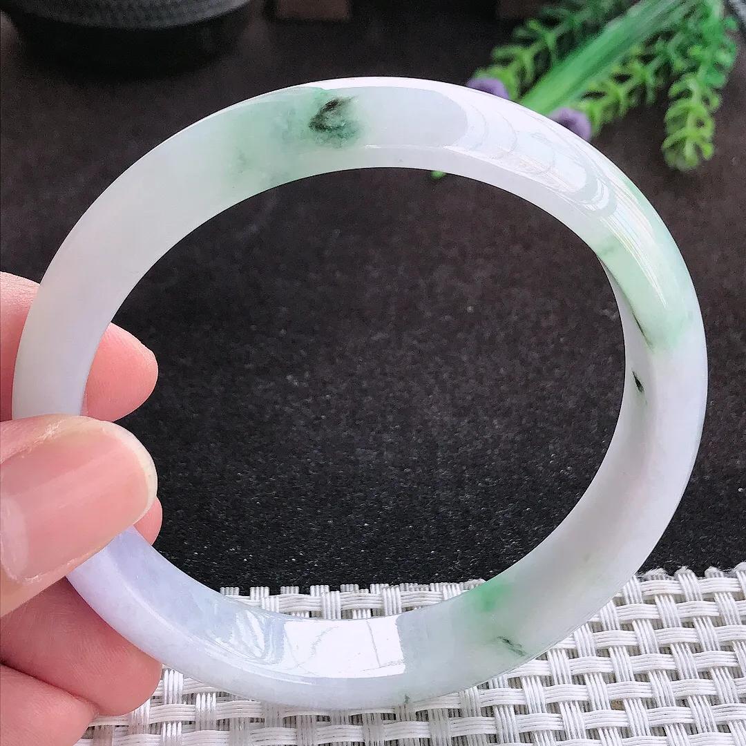 自然光63.5/13.5/7:8老坑冰润水灵飘花大圈口手镯翡翠玉镯子美人镯手环