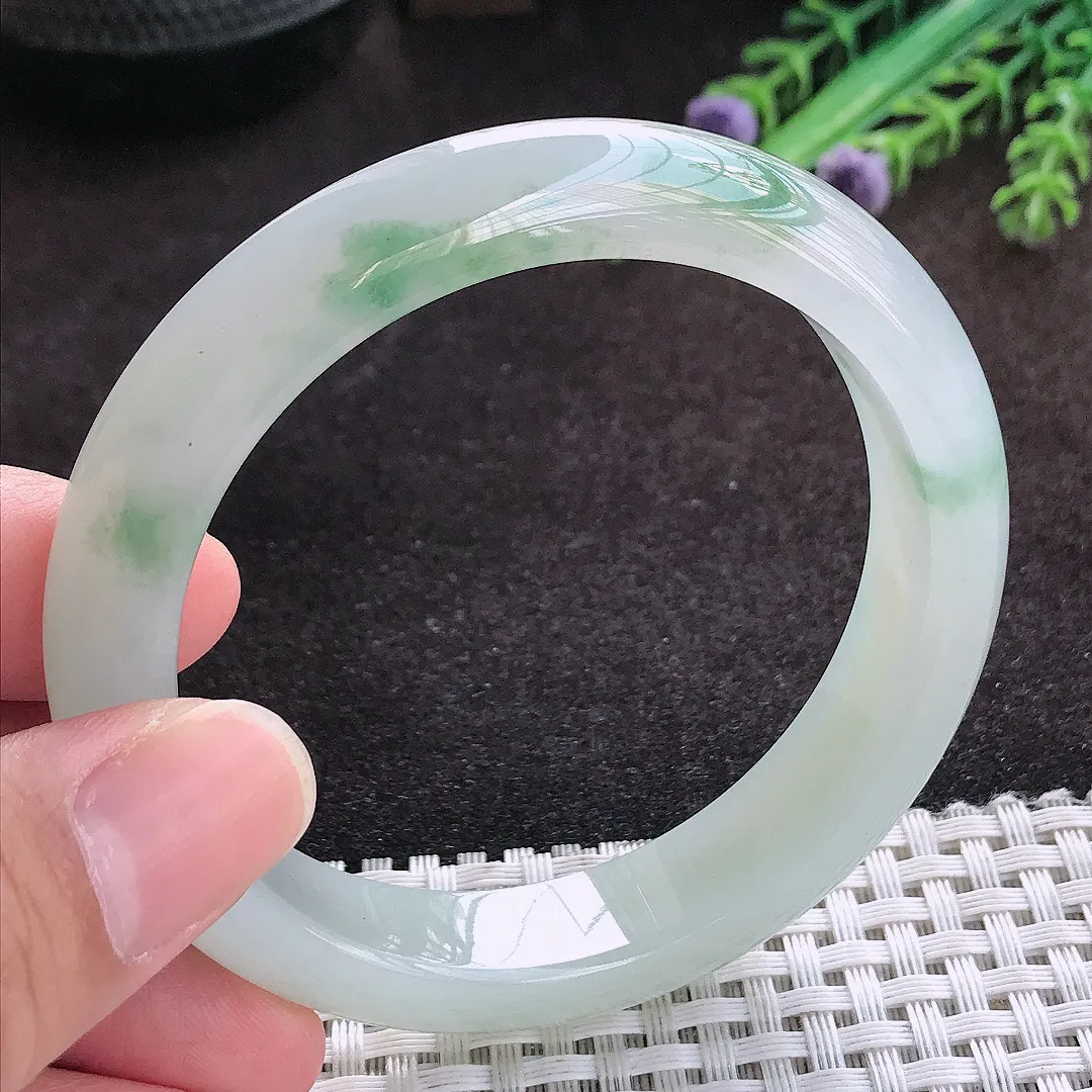 自然光56/12.1/8.1老坑冰胶果冻冰飘花手镯翡翠玉镯子美人镯手环