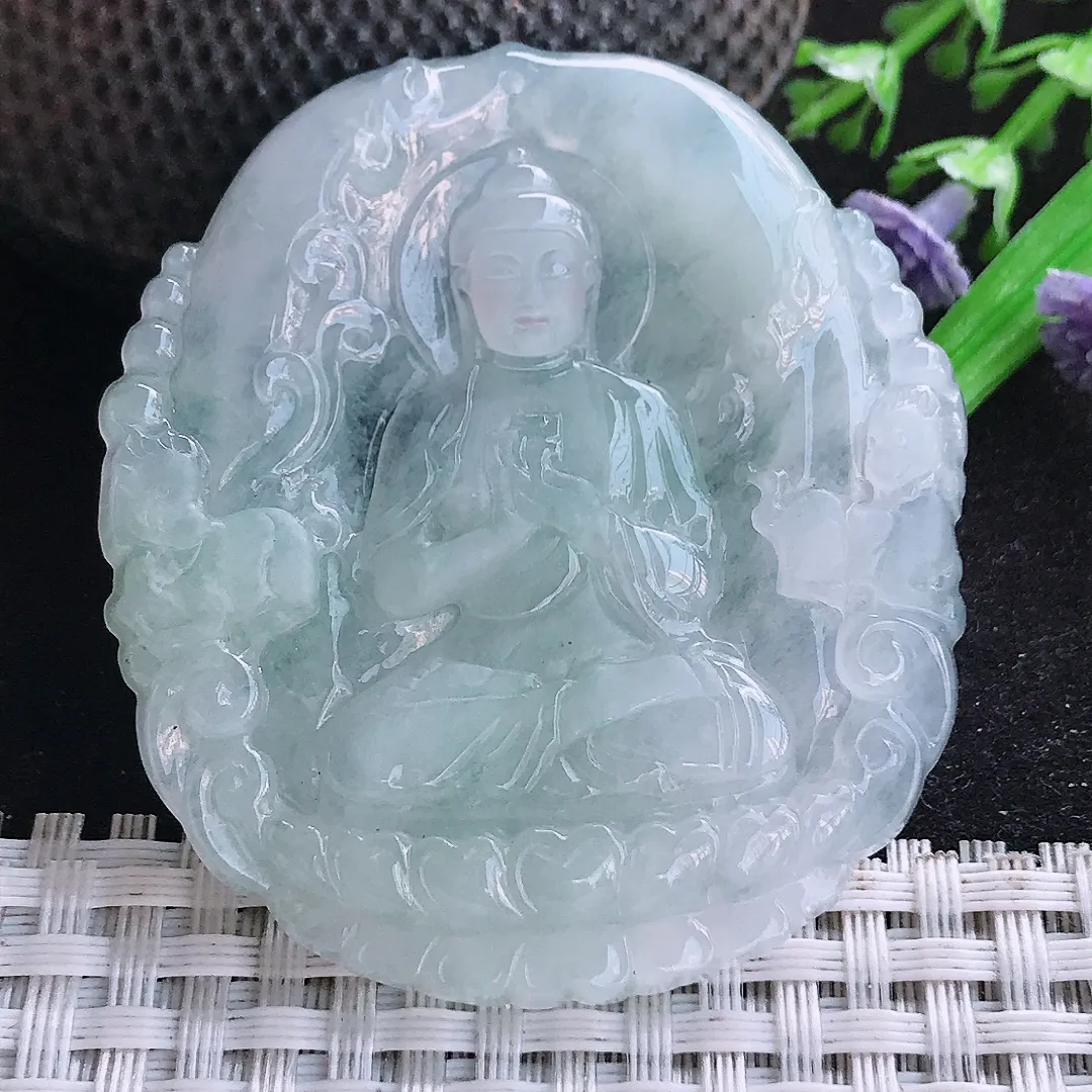 自然光53.8/49/5.6老坑冰胶水灵大日如来佛祖挂件翡翠玉吊坠百搭