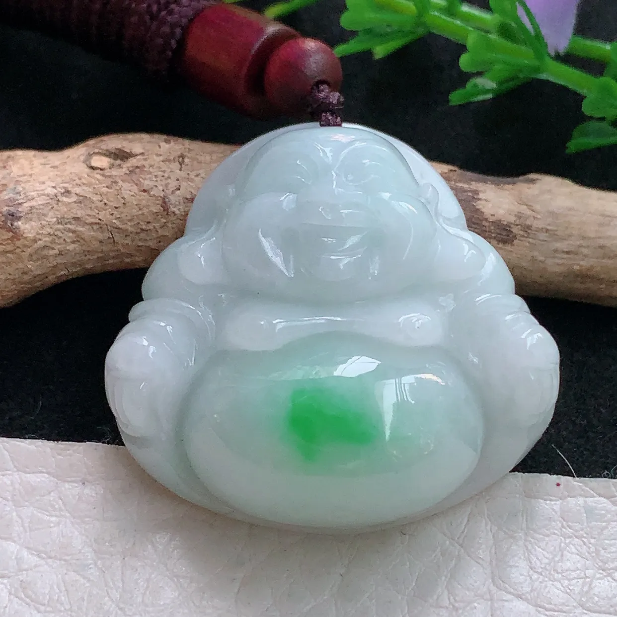 zen实拍32.3*35*12.5老坑天然翡翠飘绿饱满佛公 开心佛玉挂件 玉吊坠