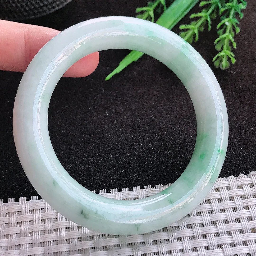 自然光53/11.3/10.9老坑秀气温润飘花圆条手镯翡翠玉镯子美人镯手环