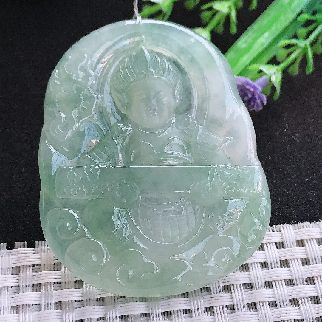 自然光56/45.6/6.5老坑冰胶果冻冰晴绿不动明王挂件翡翠玉吊坠百搭