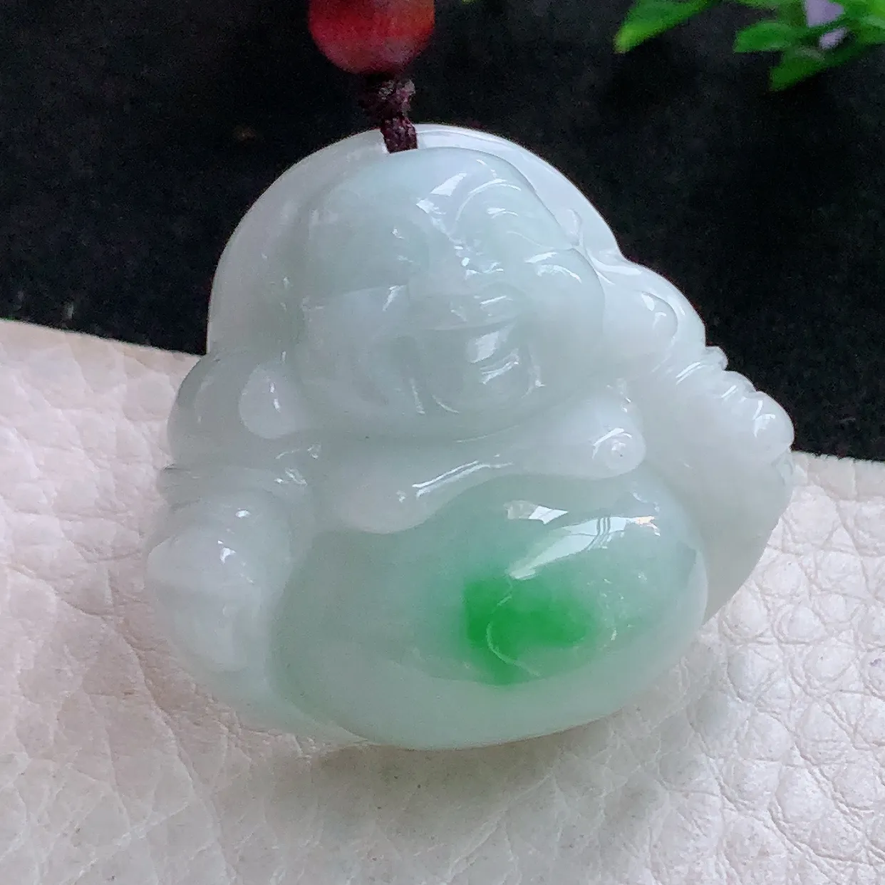 zen实拍32.3*35*12.5老坑天然翡翠飘绿饱满佛公 开心佛玉挂件 玉吊坠