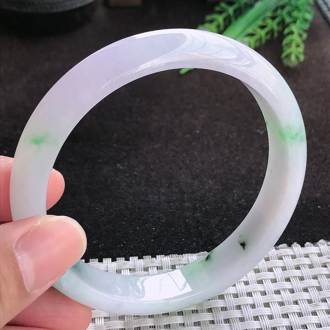 自然光63.5/13.5/7:8老坑冰润水灵飘花大圈口手镯翡翠玉镯子美人镯手环