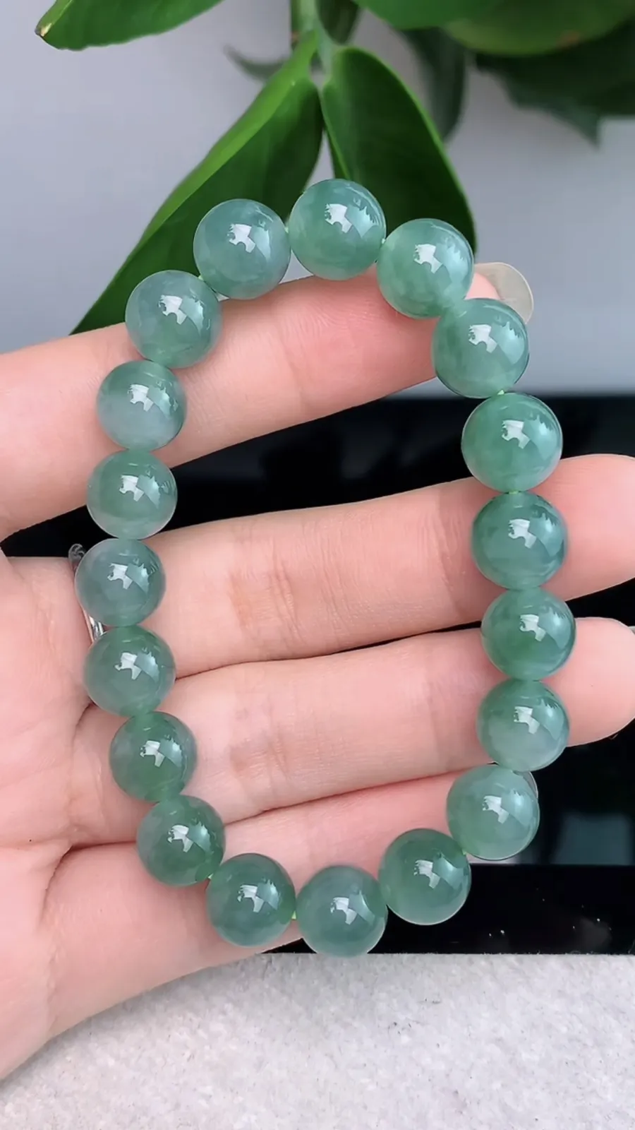 天然A货翡翠-冰糯种飘花胶感圆珠手串1017-281，尺寸取大9，重量30.00g