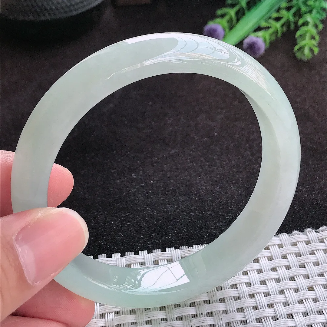 自然光59/12.7/8老坑冰纯果冻胶冰晴绿手镯翡翠玉镯子美人镯手环