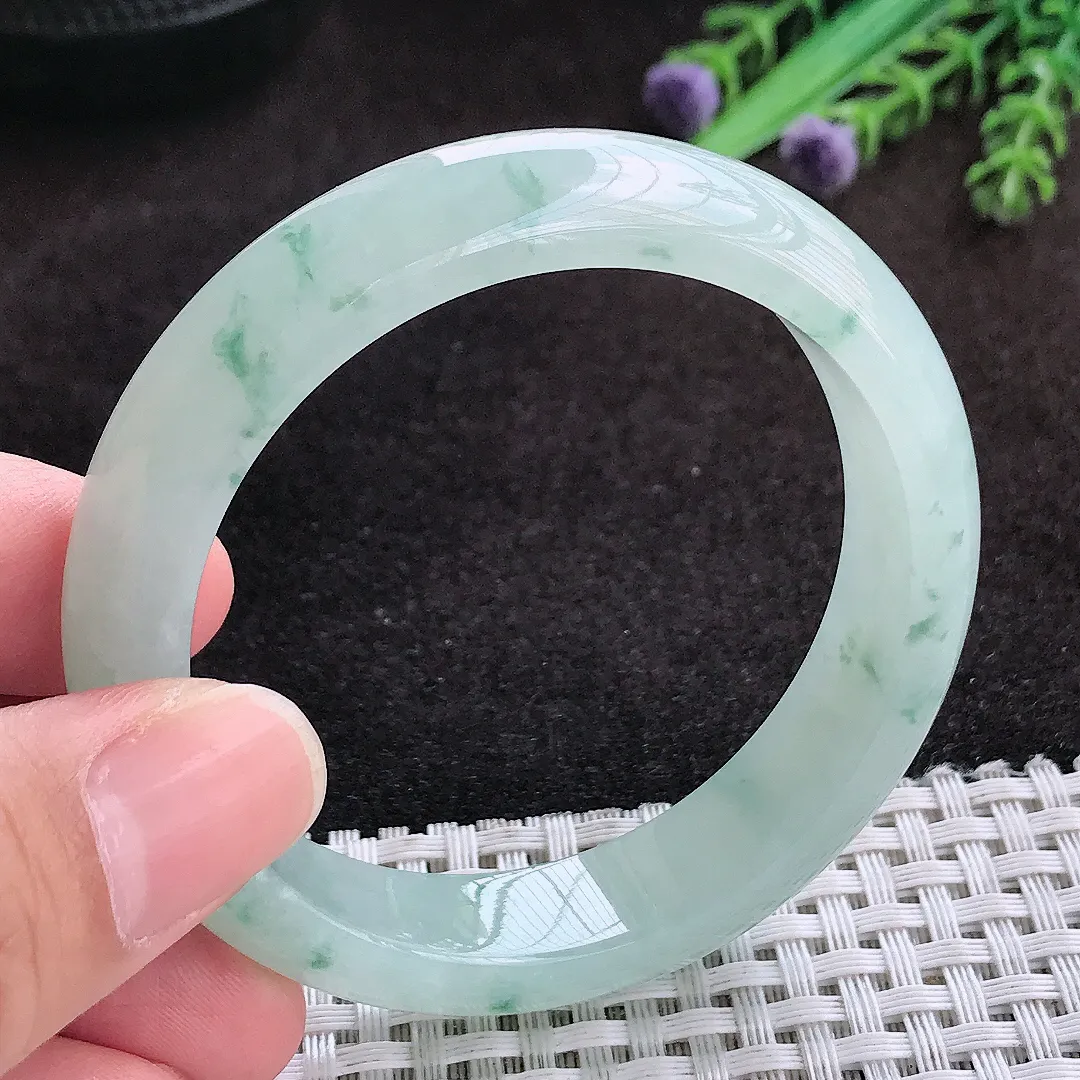 自然光52.5/12.8/7.8老坑冰透果冻胶飘花手镯翡翠玉镯子美人镯手环