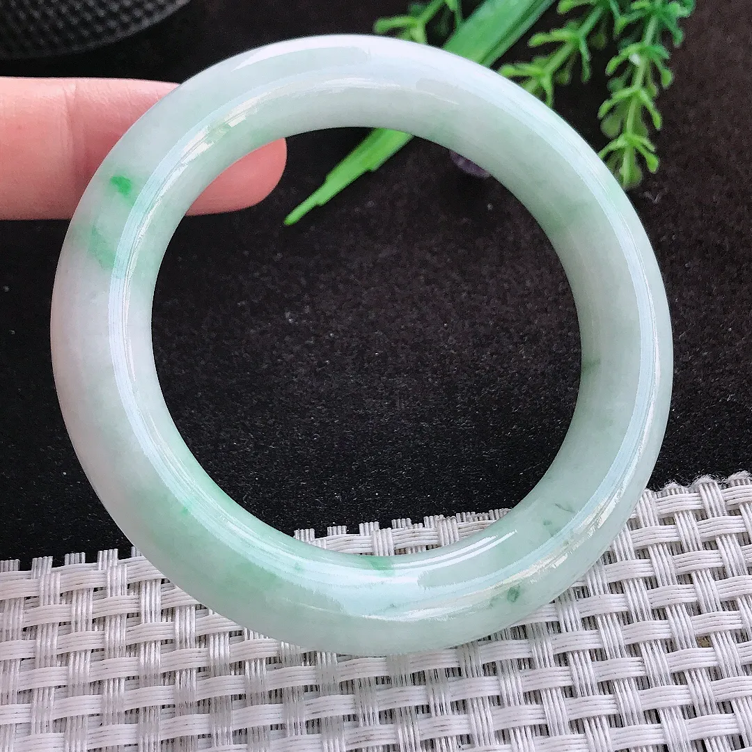自然光53/11.3/10.9老坑秀气温润飘花圆条手镯翡翠玉镯子美人镯手环