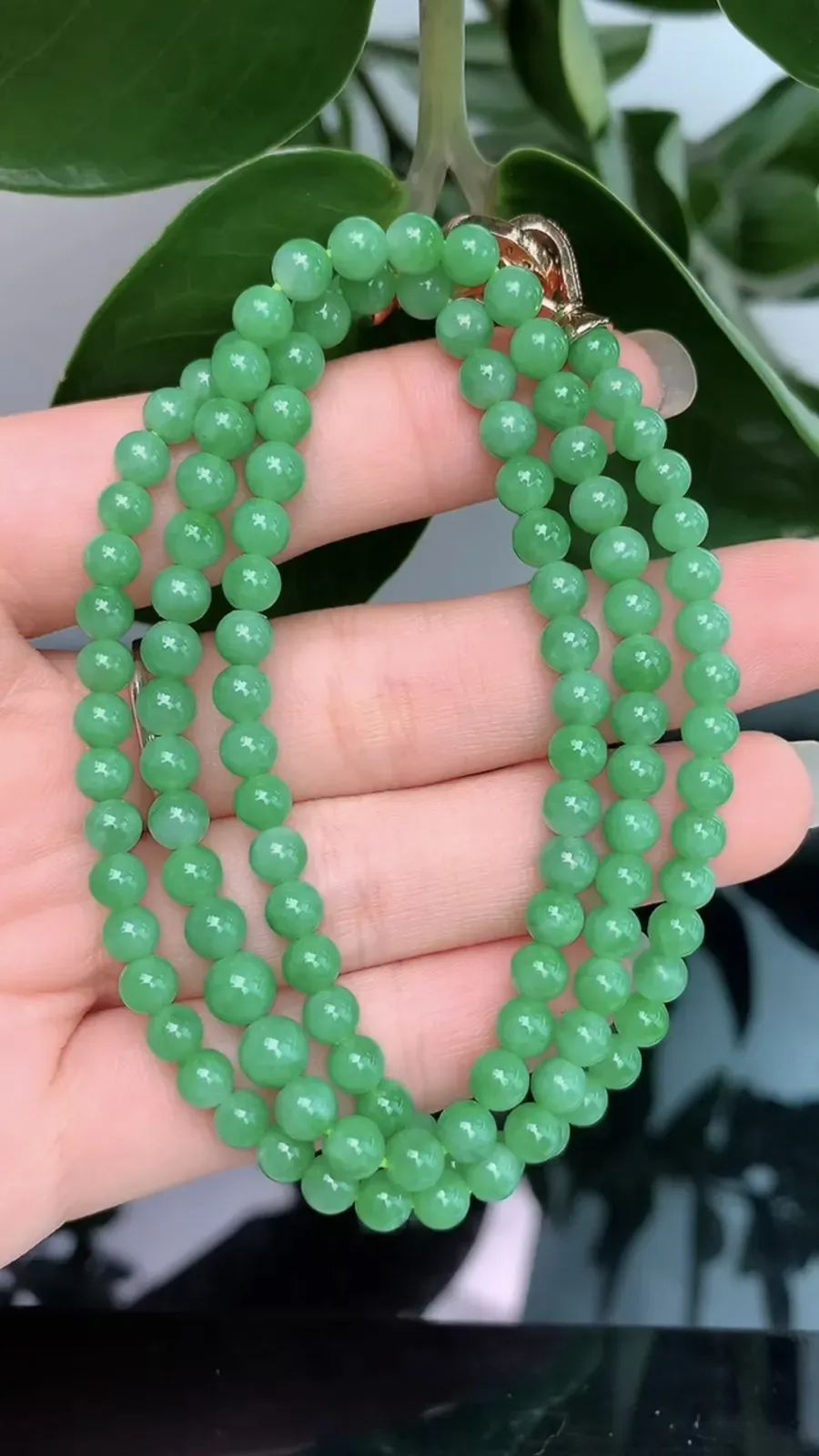 天然A货翡翠-冰糯种满绿胶感圆珠项链1008-281，尺寸取大5，重量24.00g