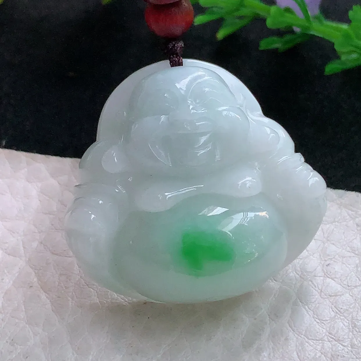 zen实拍32.3*35*12.5老坑天然翡翠飘绿饱满佛公 开心佛玉挂件 玉吊坠