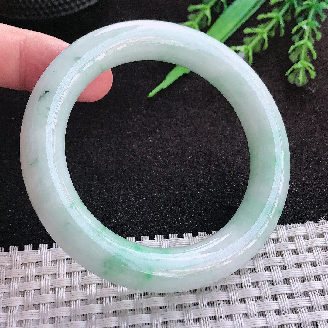 自然光53/11.3/10.9老坑秀气温润飘花圆条手镯翡翠玉镯子美人镯手环