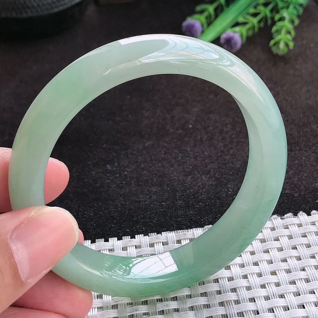 自然光56/11.6/8.3老坑冰胶水灵冰晴宽边手镯翡翠玉镯子美人镯手环