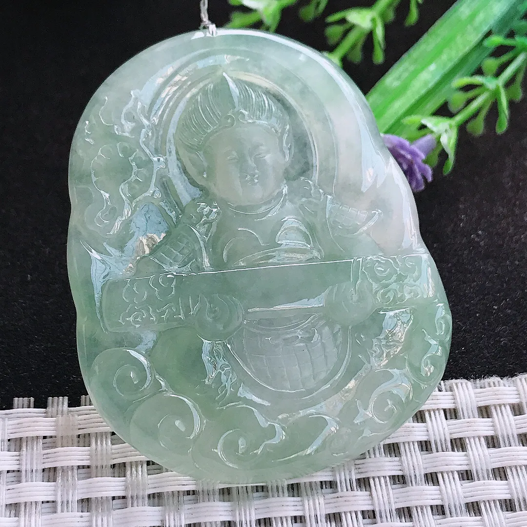 自然光56/45.6/6.5老坑冰胶果冻冰晴绿不动明王挂件翡翠玉吊坠百搭