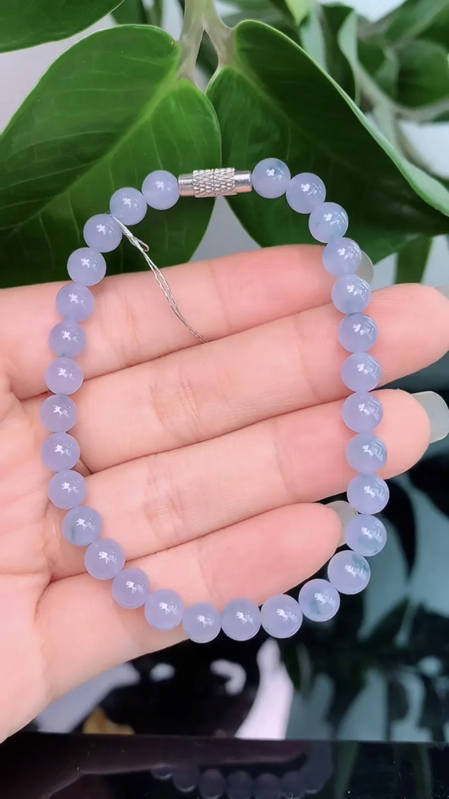 天然A货翡翠-冰润紫罗兰起胶感圆珠手串手链1008-281，尺寸取大6，重量13.30g