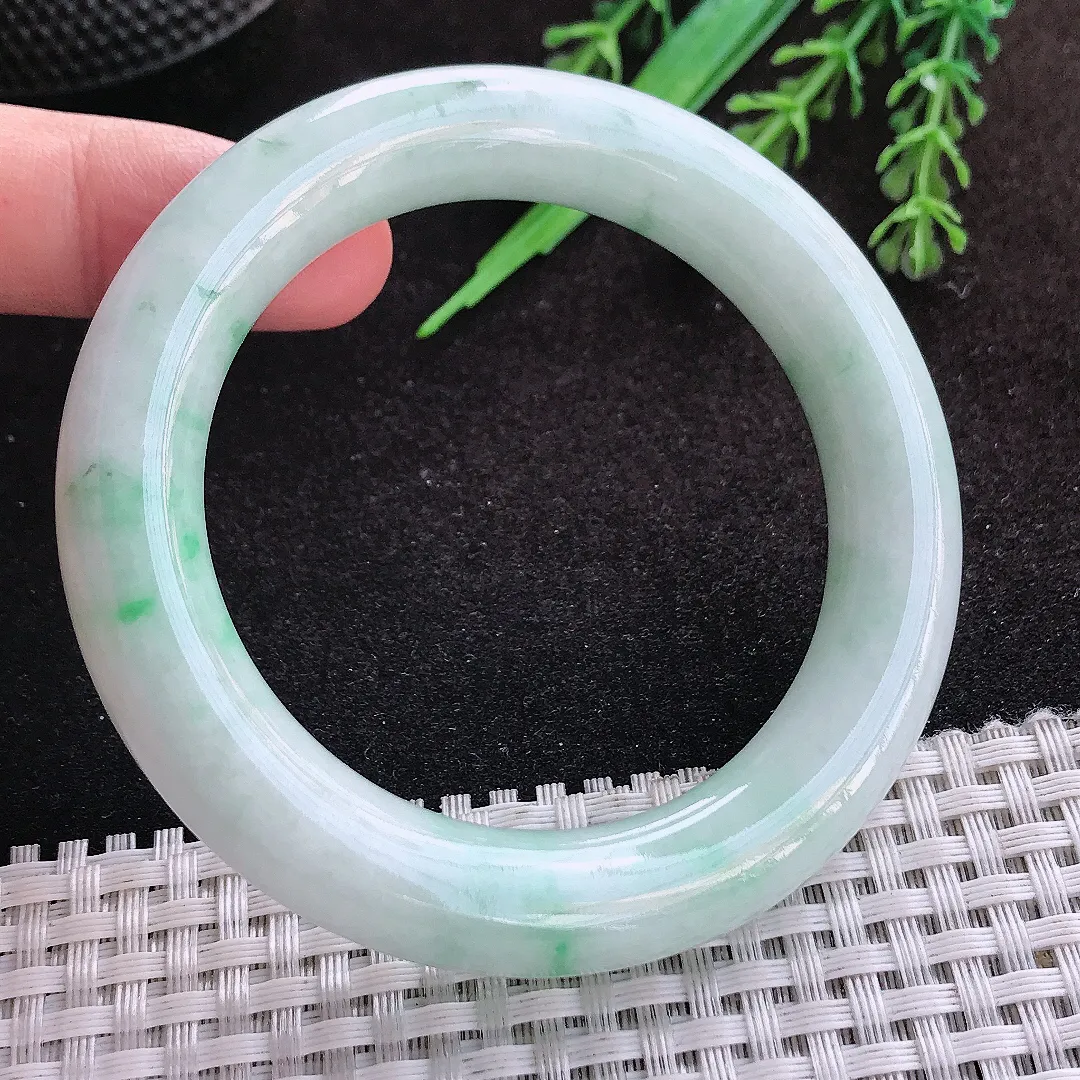 自然光53/11.3/10.9老坑秀气温润飘花圆条手镯翡翠玉镯子美人镯手环