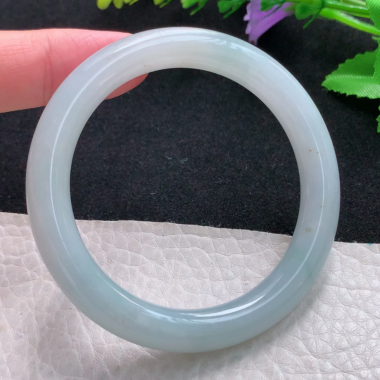 n小圈口51.8*8.6美人镯 老坑天然翡翠蓝紫底水润圆条玉手镯 珠宝玉手环