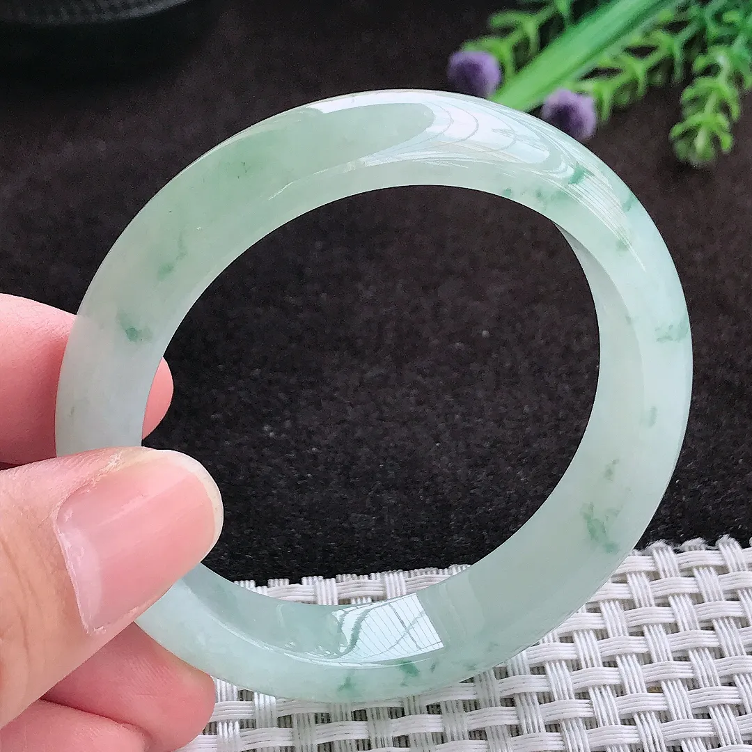 自然光52.5/12.8/7.8老坑冰透果冻胶飘花手镯翡翠玉镯子美人镯手环