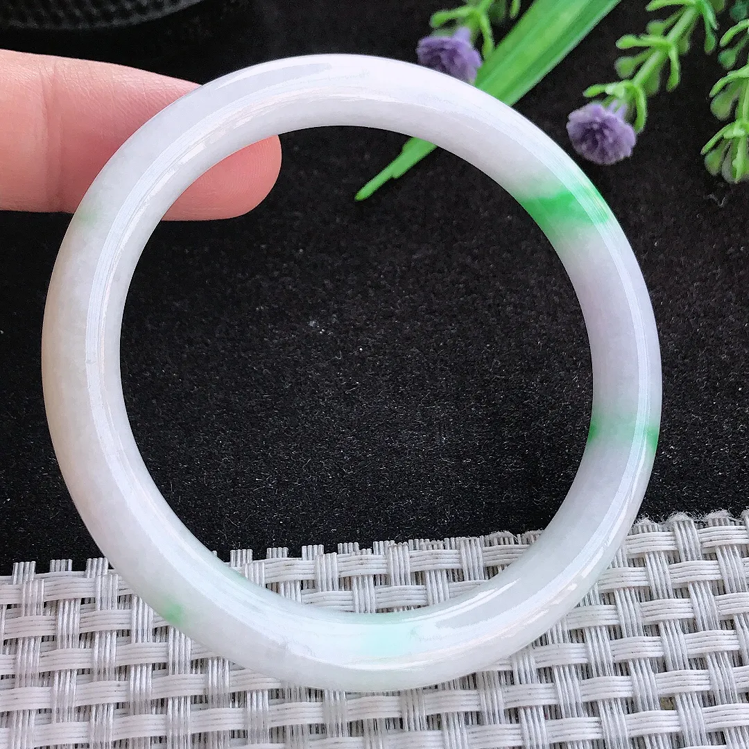 自然光54/7.5/7.8老坑秀气温润飘阳绿圆条手镯翡翠玉镯子美人镯手环